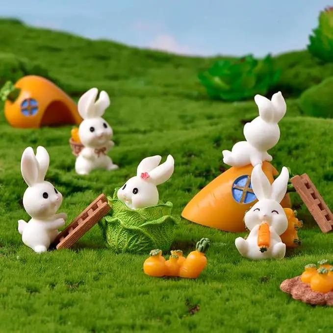 21Pcs Mini Rabbit and Carrot Figurines 1inch Cute Resin Bunny Cake Toppers for DIY Fairy Garden Dollhouse Moss Landscape Crafts Easter Decors by GreenHaven Gardens