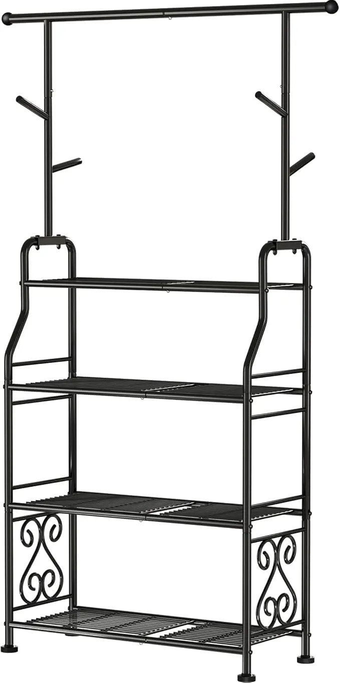 GIOTORENT Plant Stand Indoor Outdoor, 4-Tier Heavy Duty Metal Shelves, Display up to 17 Multiple Plants, Tall Plant Holder with Plant Hanger, Suit for Patio Living Room Garden Balcony, 5 Hooks, Black by GreenHaven Gardens