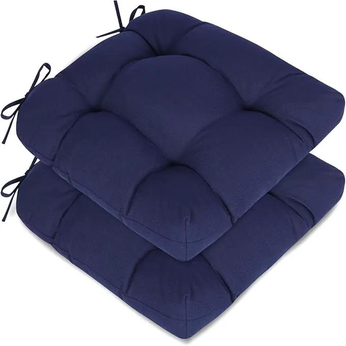 Aoodor 19" x 19" x 5" Tufted Outdoor Chair Cushions, Water Resistant & Fade Resistant Polyester Dining Chair Pads with 2 Straps for Patio Furniture, Set of 2 by GreenHaven Gardens