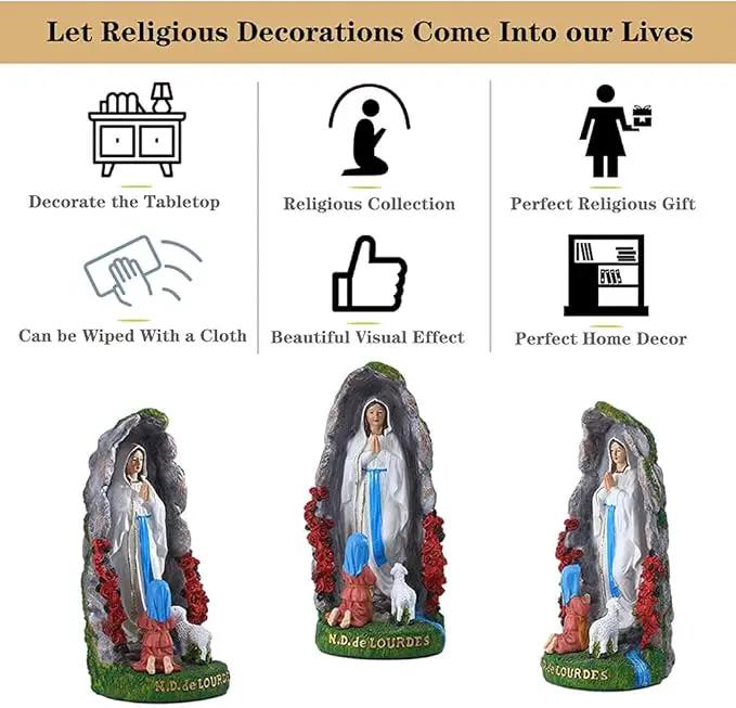 Our Lady of Lourdes Statue - 8" Resin Figurine - Saint Bernadette and Mary Statue, Sculpture with Hand-Painting - Ideal Religious Gift for Baptisms, Communions, Confirmations, Weddings, and Holidays by GreenHaven Gardens