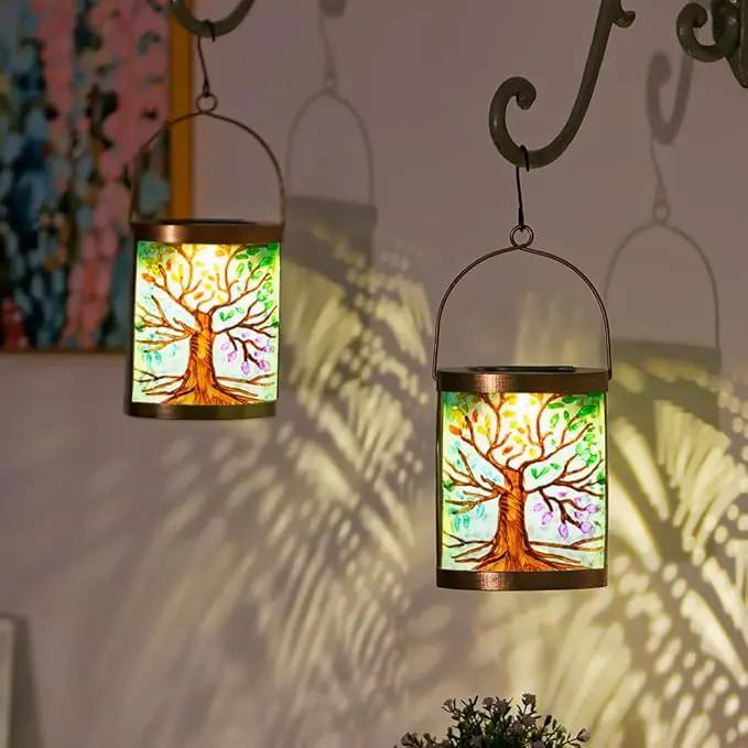 Starsoul 2 Pack Hanging Solar Lantern Outdoor Waterproof Glass Tree of Life Decorative Solar Lights for Outside Garden Yard Table Patio Decor by GreenHaven Gardens