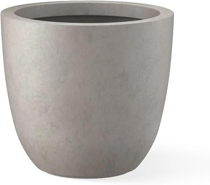 Kante 14 Inch Dia Round Concrete Planter, Indoor Outdoor Large Plant Pot with Drainage Hole and Rubber Plug for Home Patio Garden, Weathered Concrete by GreenHaven Gardens