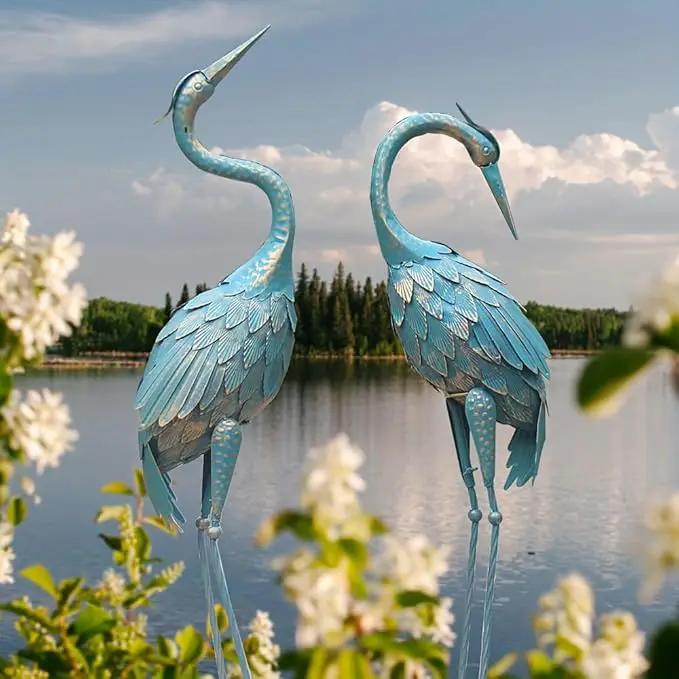 35-40 Inch Standing Garden Crane Statues for Outdoor Set of 2 Metal Birds Garden Sculptures Yard Art for Home Backyard Patio Lawn Decoration by GreenHaven Gardens