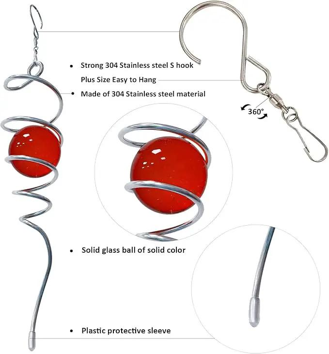 Gazing Ball Spiral Decorative Wind Spinner Sun Catcher 11inch Tail and 2 inch Glass Orb. Indoor Outdoor Garden Decoration Wind Sculptures Wind Spinner Tail-13 inch Height (red) by GreenHaven Gardens