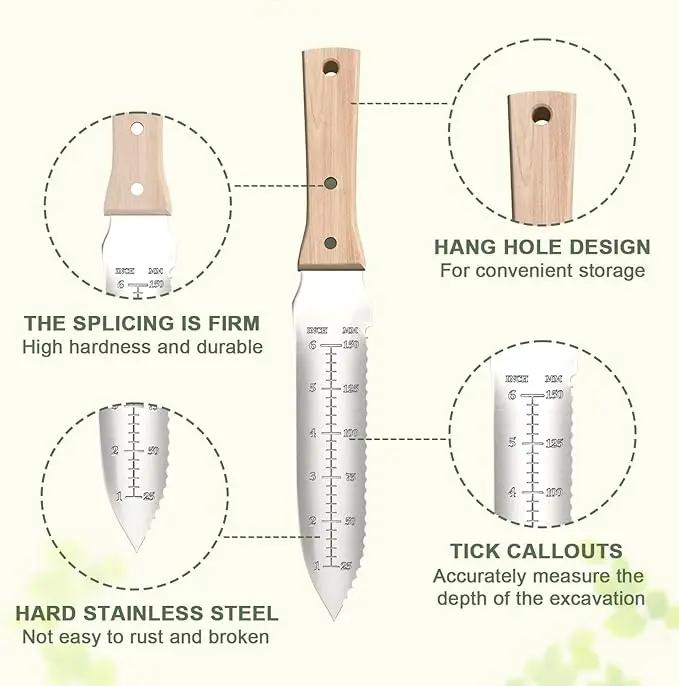 ZHENHAN Hori Hori Garden Knife- 7.2" Multi-Purpose Garden Knife with Heavy-Duty Stainless Steel Blade & Ergonomic Grip for Digging,Planting,Weeding(Silver) by GreenHaven Gardens