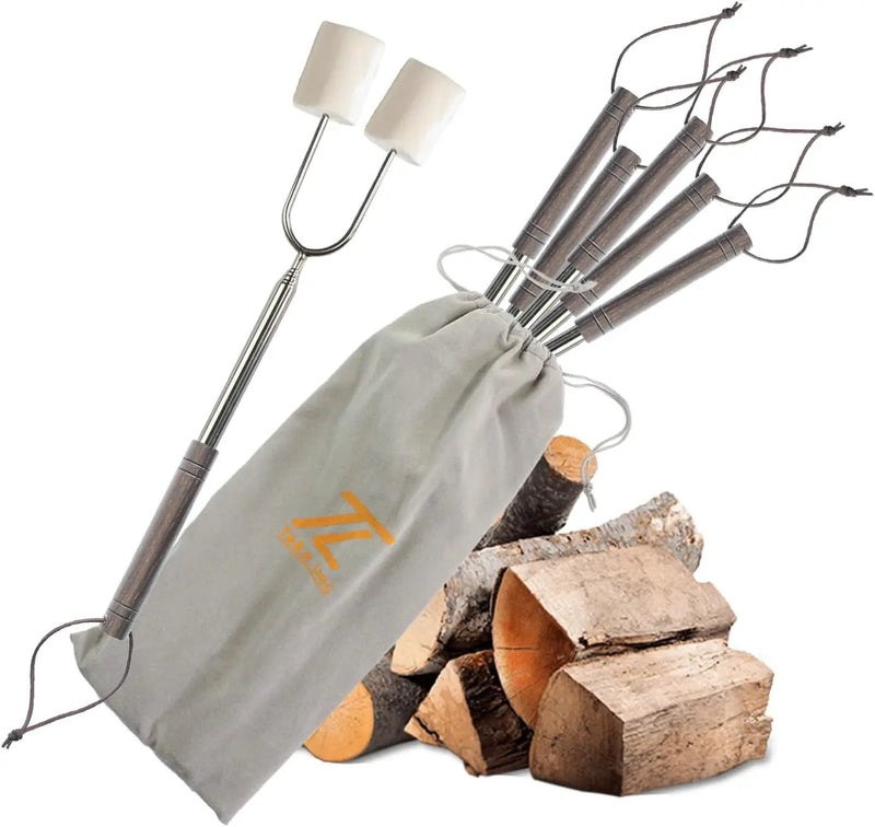 Marshmallow Roasting Sticks for Fire Pit with Wooden Handle, 41 Inches Long, Telescoping SUS304 Stainless Steel Marshmallow Skewers, Extendable Hog Dog Campfire Roasting Sticks, Camping Accessories by GreenHaven Gardens
