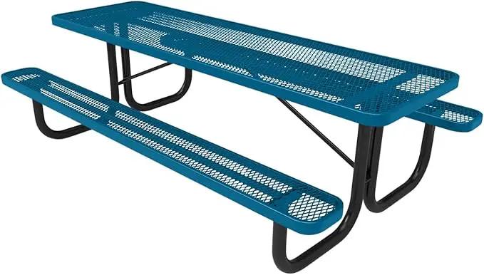 Coated Outdoor Furniture Heavy-Duty Portable Outdoor Picnic Table, Thermoplastic Coated Expanded Metal Commercial-Grade Patio Dining Furniture Made in America (8ft Rectangular, Light Blue) by GreenHaven Gardens