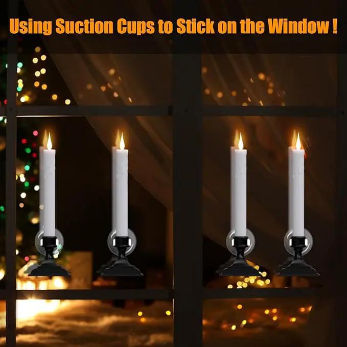 DRomance Flameless Window Candles with Remote Timer, 4 Pack White LED Flickering, Dripping Wax Effect, Suction Cups Included by GreenHaven Gardens