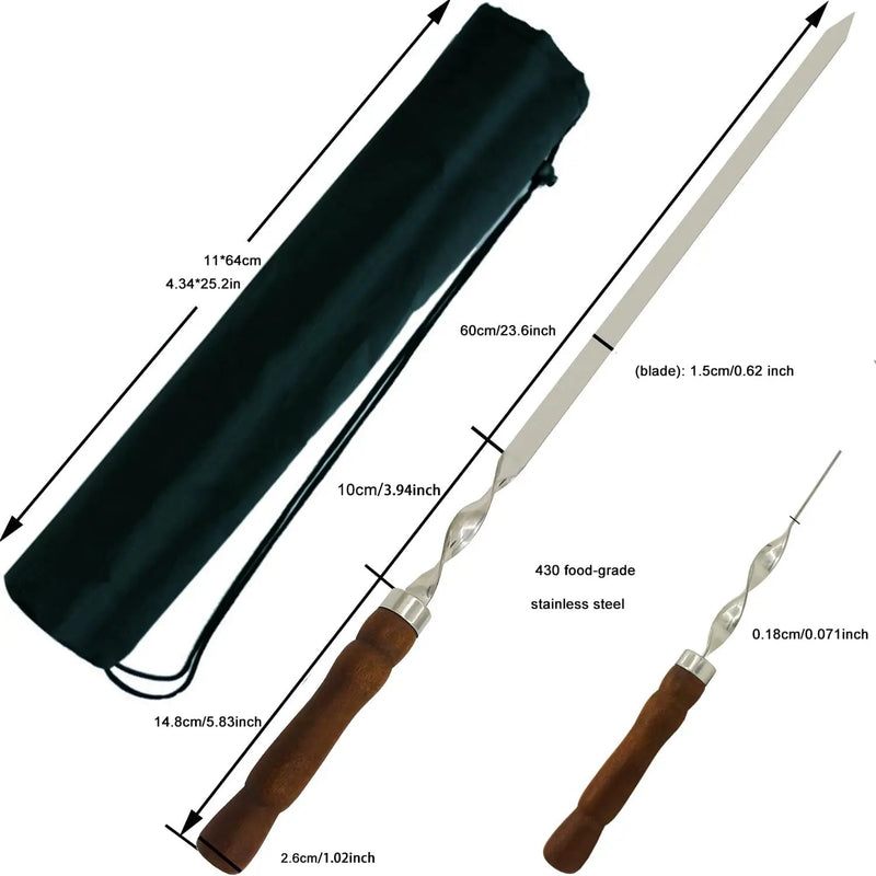 23.6 Inch Skewers for Kabobs 0.62 Inch Wide Kabob Skewer 8PCS Reusable Metal Skewers for Grilling Long Kebab Skewer Large Heavy Duty BBQ Sticks Stainless Steel Barbecue Sticks with Oak Handle by GreenHaven Gardens
