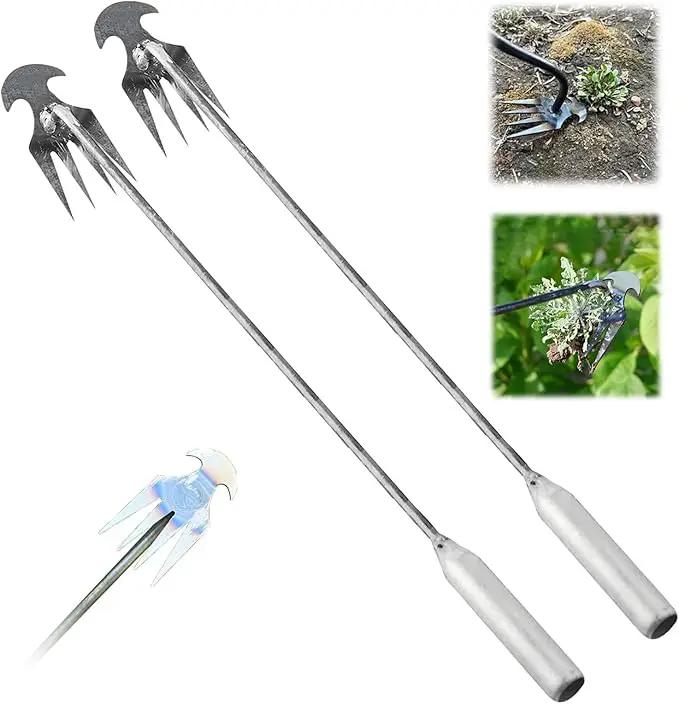 Amposei Weeding Artifact Uprooting Weeding Tool, Multifunctional Weeder, Hand Weeder Tool, Stand Up Weed Puller Tool with Handle for Garden Yard Farm Weed Removal (20in, Metal 2PCS) by GreenHaven Gardens