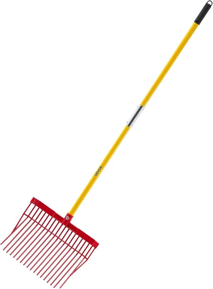 VEVOR Manure Fork, 18 Angled Tines, Horse Manure Rake with Long Fiberglass Handle, 61 in Durable Plastic Pitchfork Muck Rake Tool for Gardening Horse Stall Stable Grass Hay Cleaning Farm Work by GreenHaven Gardens