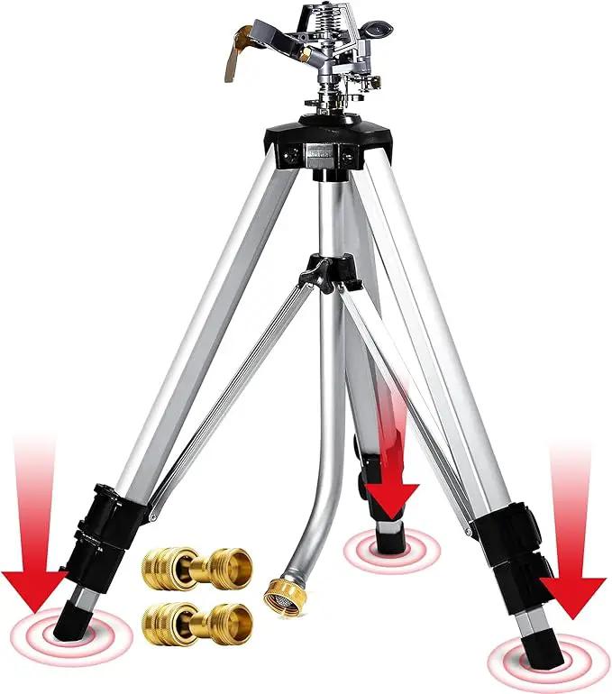 YAMATIC Impact Sprinkler on Adjustable Tripod Base, 360 Degree Large Area, with 3/4" Thread Quick Connect Fittings, Heavy Duty Pulsator Sprinkler for Lawn Yard and Grass, Spray up to 20-90ft (36inch) by GreenHaven Gardens