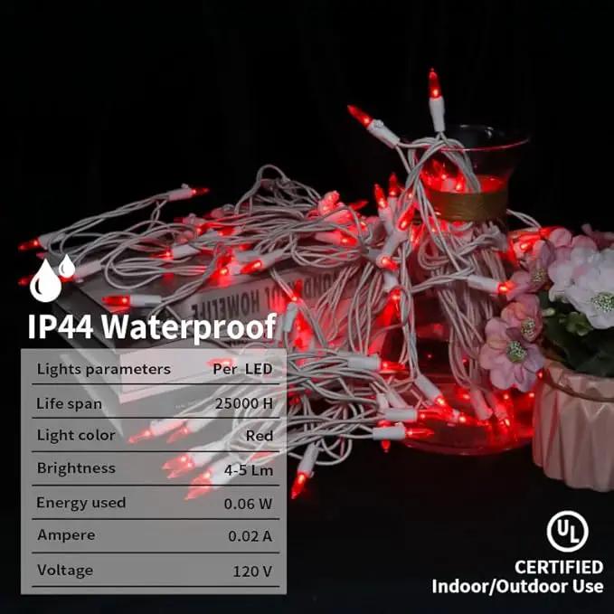Red Christmas LED Lights - 2 Pack 100 Count Red Christmas String Lights for Tree, Bedroom, Wedding, Indoor/Outdoor Valentines Day Decorations, 2 Sets 33 Feet White Wire, UL Certified, Connectable by GreenHaven Gardens