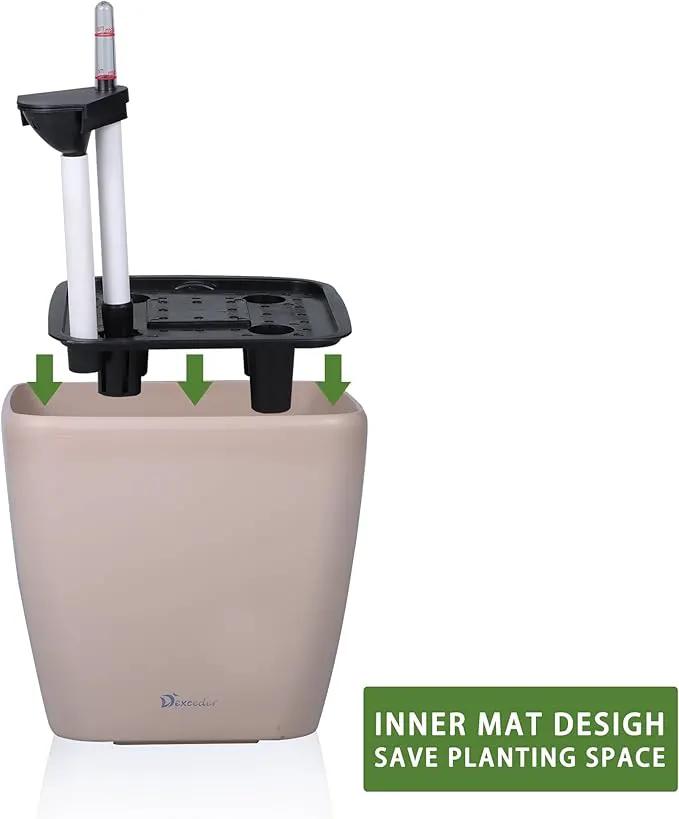 Dexceder 11x10 Self Watering Planter Indoor Outdoor, Inner Mat Design, Thickened Table Flower Plant Pot with Water Level Indicator (Taupe Matte) by GreenHaven Gardens