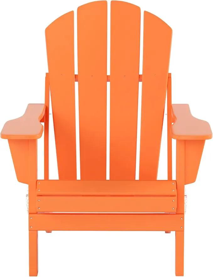WO Home Furniture Adirondack Chairs Table Set of 3 PCS Outdoor Folding Chairs Coffee Table Weather/UV Resistant for Lawn, Garden, Bon Fire, Balcony (Orange) by GreenHaven Gardens