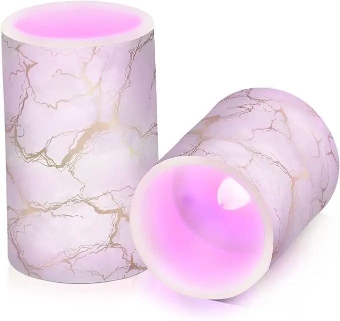 Flickering Flameless Candles, Marble Gray White Golden Texture LED Candles with Remote Timer, Set of 2 Battery Operated Candle for Valentine Wedding Birthday by GreenHaven Gardens