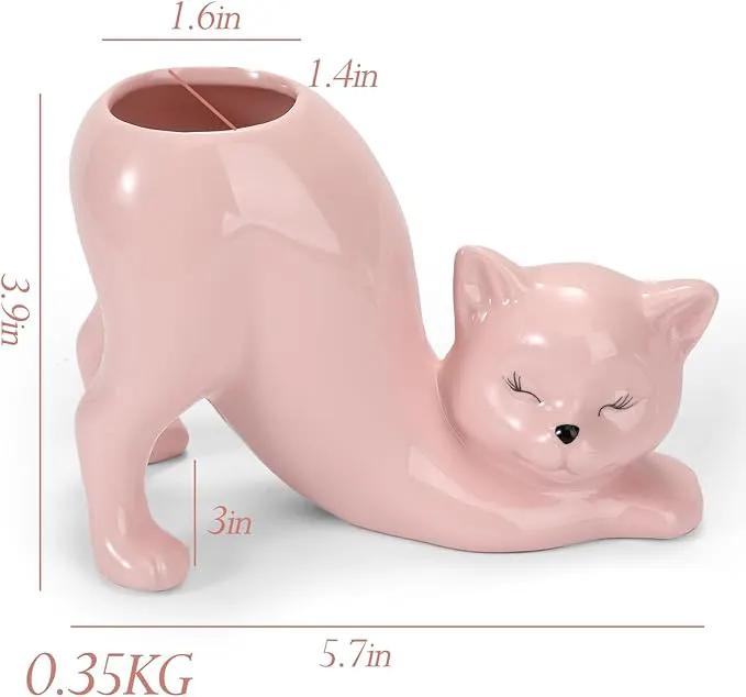 TOIVO Cat Planter Pot，Indoor and Outdoor Plant Displays，Funny Ceramics Cat Flower Pot，Cat Gifts for Cat Lovers，Lovely Office Desk Room Home Decor (Pink, Small) by GreenHaven Gardens