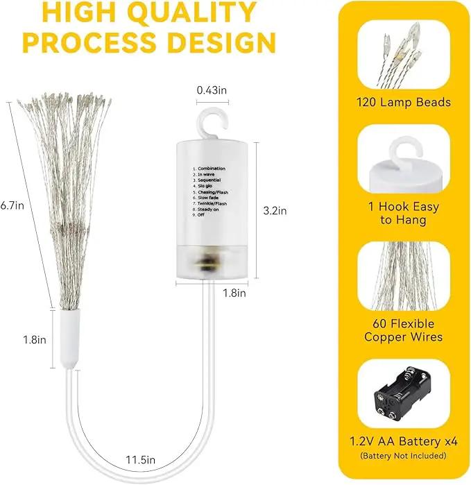 8 Pack Firework Lights 120 LED Copper Wire Firework Lights, 8 Modes Dimmable String LED Lights with Remote Control,Waterproof Hanging Fairy Lights for Party,Home,Christmas,Garden Outdoor Decoration by GreenHaven Gardens