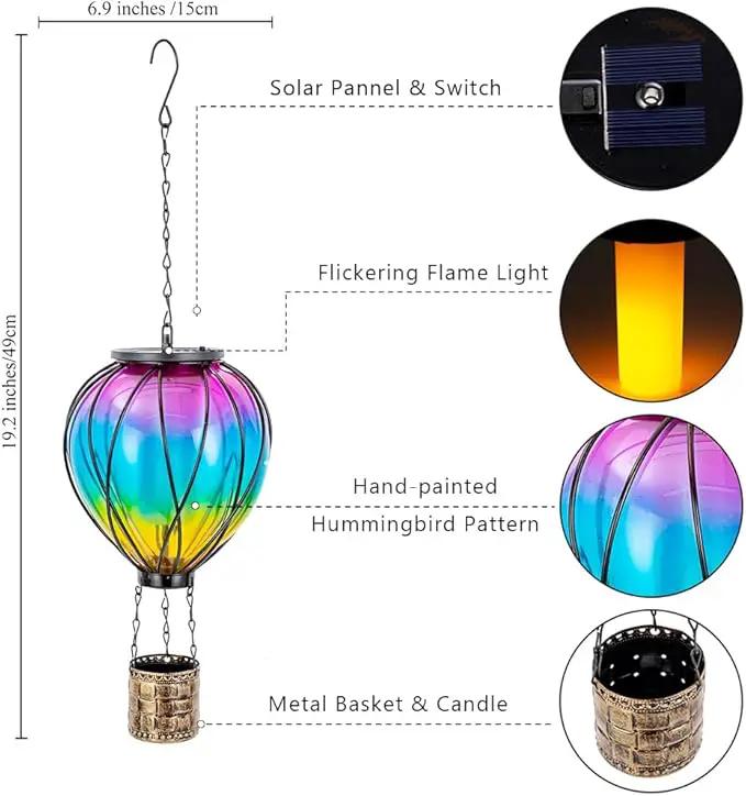 Hot Air Balloon Solar Lantern, 2 Pcs Solar Hot Air Balloon with Flickering Flame, Hanging Outdoor Lantern Waterproof Decor for Patio, Garden, Porch by GreenHaven Gardens