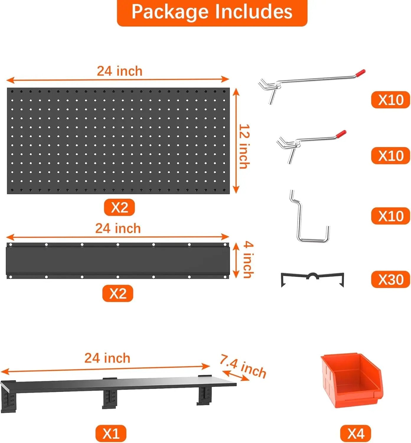TORACK Garage Metal Pegboard with Accessories, Tools Organizer Peg Board with Pegboard Hooks, Bins, Tool Storage Pegboards for Wall(Black) by GreenHaven Gardens