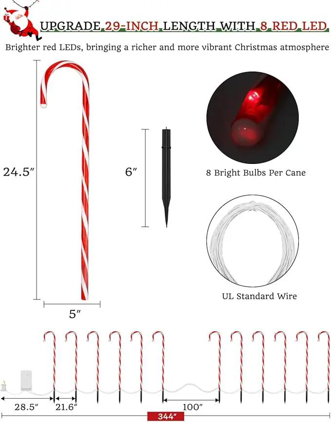 Luditek 24.5 inch Christmas Candy Cane Pathway Markers Set of 12 Christmas Outdoor Outside Decorations Lights 8 Blinking Modes Indoor Holiday Xmas Yard Patio Garden Walkway Decor by GreenHaven Gardens