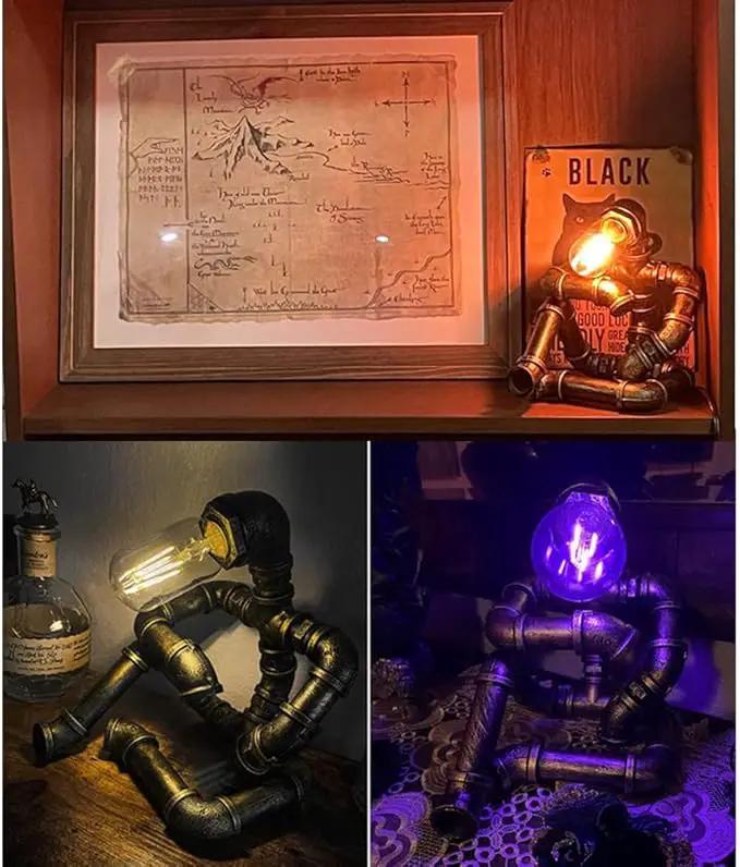 Steampunk Table Robot Lamps with 2 Bulbs,Retro Industrial Robot Desk Lamps Water Pipe Light for Office,Bedroom,Living Room in Bronze by GreenHaven Gardens
