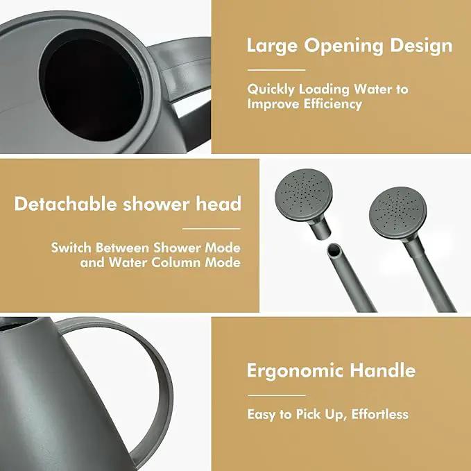 Watering Can for Indoor Outdoor Plants, Modern Small Watering Cans with Removable Nozzle, Long Spout Watering Can for Indoor Bonsai Plants Garden Flowers 1/2 Gallon 1.8L 60OZ (Gray) by GreenHaven Gardens