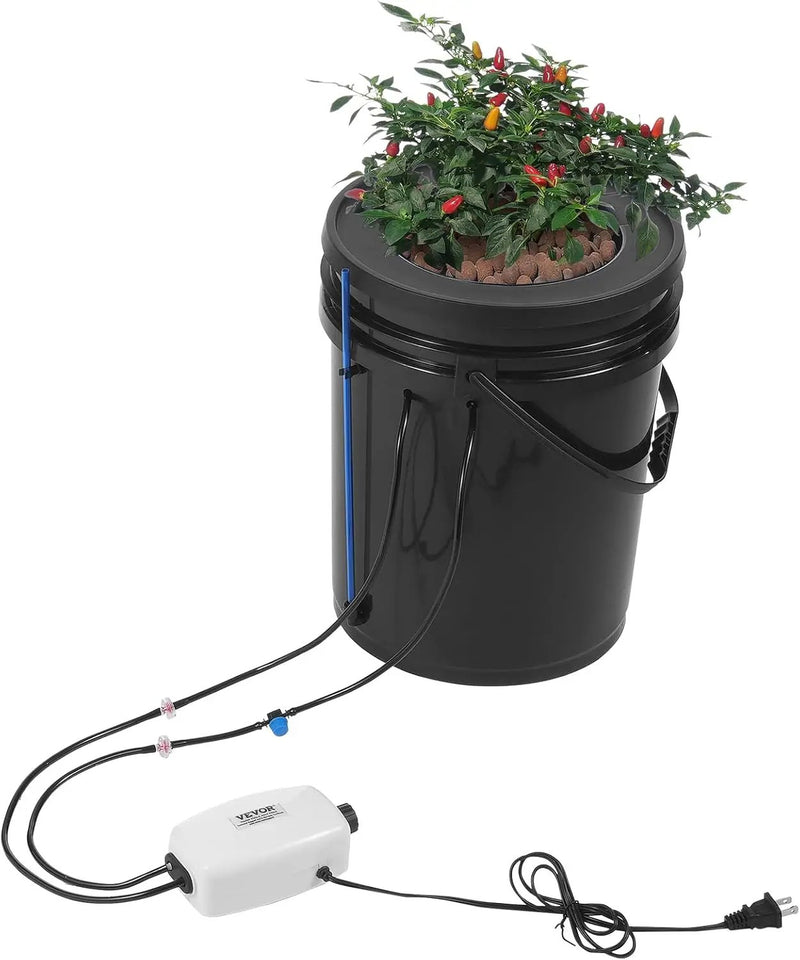 VEVOR DWC Hydroponics Grow System, Hydroponic Growing System with Top Drip Kit, 5-Gallon Deep Water Culture with Air Pump, Air Stone and Water Level Device for Leafy Vegetables(1 Bucket+Top Drip Kit) by GreenHaven Gardens