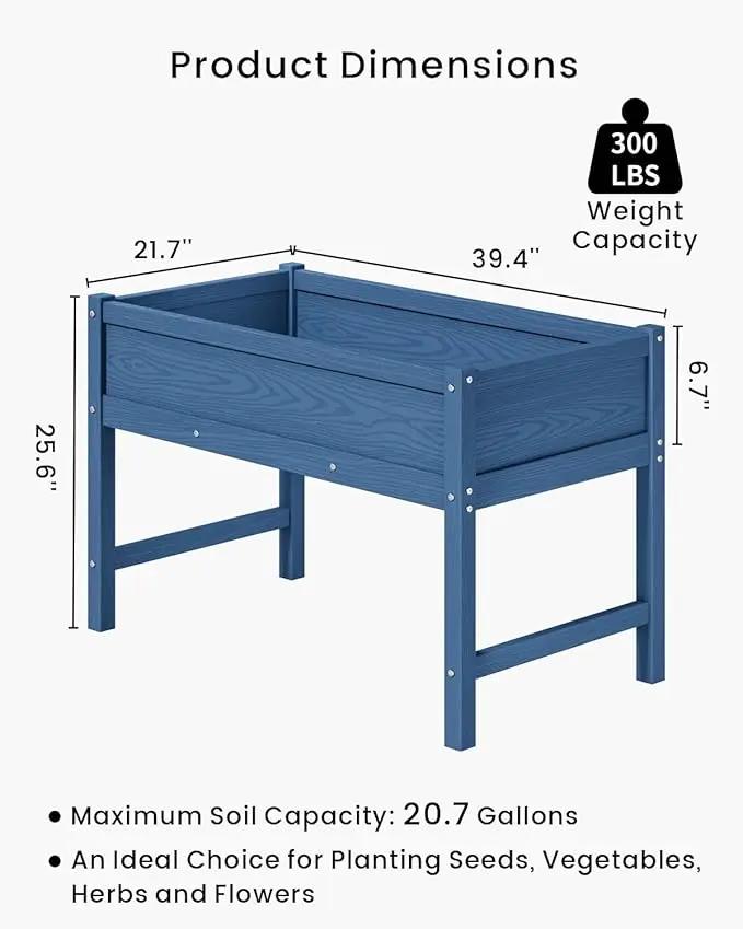 HDPE Raised Garden Bed with Legs, Outdoor Weather-Resistant Elevated Planter Box Stand for Seeds, Herbs, Flowers, Vegetables (Navy Blue) by GreenHaven Gardens