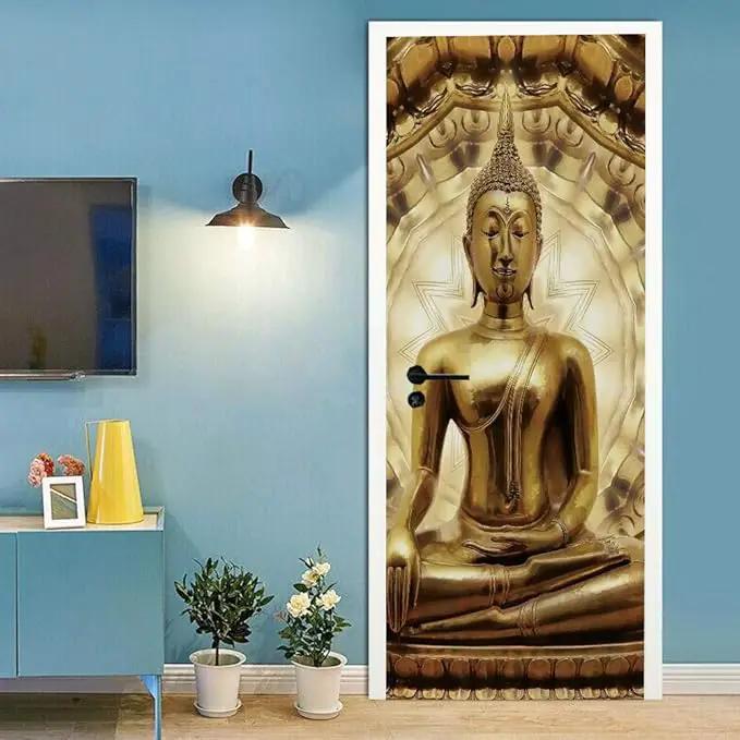 3D Door Stickers - Buddha Statue - Peel & Stick - Waterproof & Washable - Matt Finish - Oriental Style - Door & Wall - 2 Pack - 33.9" x 78.7" by GreenHaven Gardens