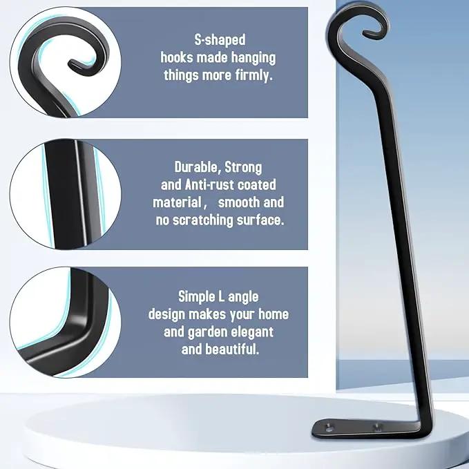 FEED GARDEN 15 Inch 2 Pack Hand-Forged Hanging Plant Bracket Heavy Duty Metal Plant Hangers for Outdoor Hanging Bird Feeders Lanterns Wind Chimes Black by GreenHaven Gardens