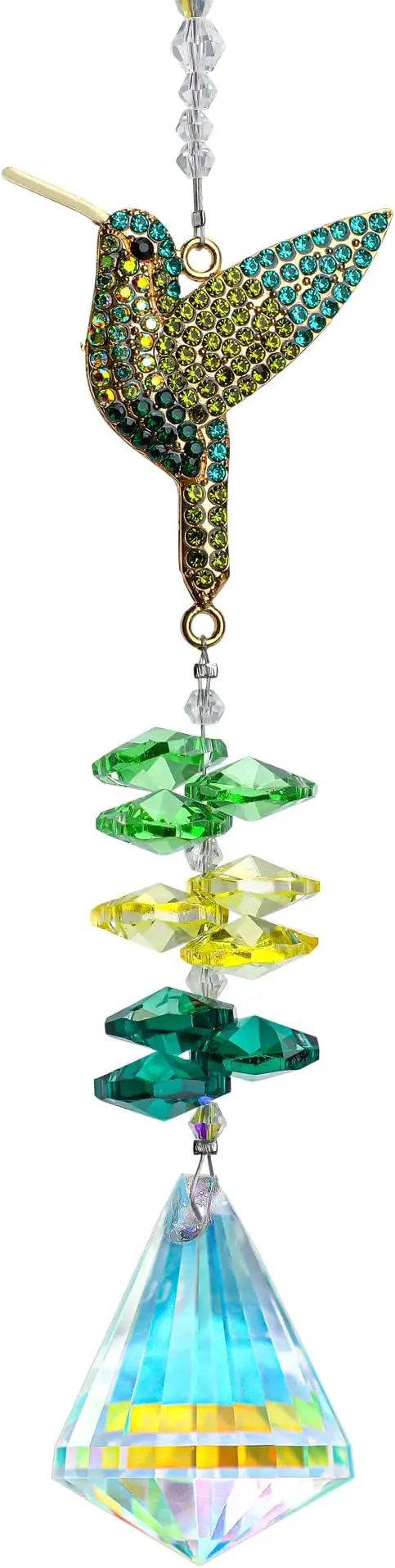 Rhinestones Hummingbird with Crystal Sun Catcher, Glass Window Hanging Ornament,Crystal Prism Suncatcher Outdoor Indoor Home Garden Party Decoration by GreenHaven Gardens