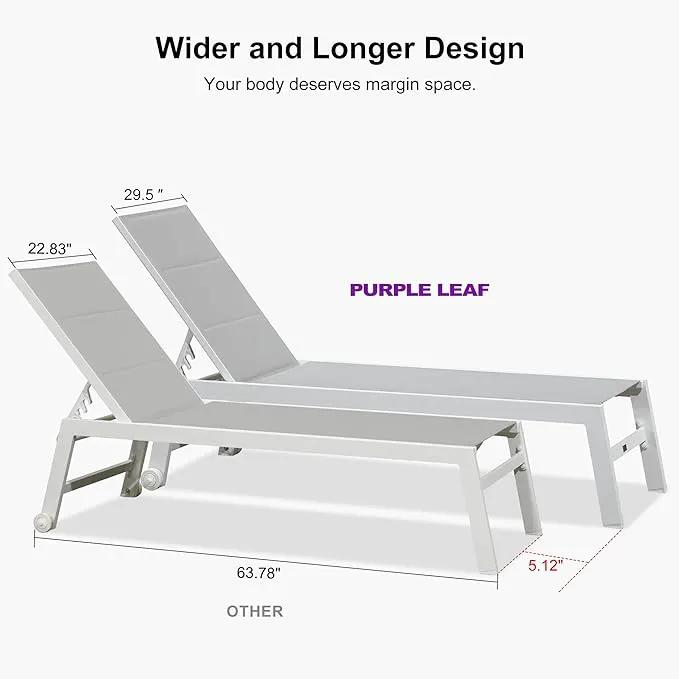 PURPLE LEAF Outdoor Chaise Lounge Set Oversize Adjustable Sunbathing Recliner Extra Wide Lounge Chairs with Side Table for Poolside Beach Outside Patio Aluminum Chaise Lounger Cream by GreenHaven Gardens