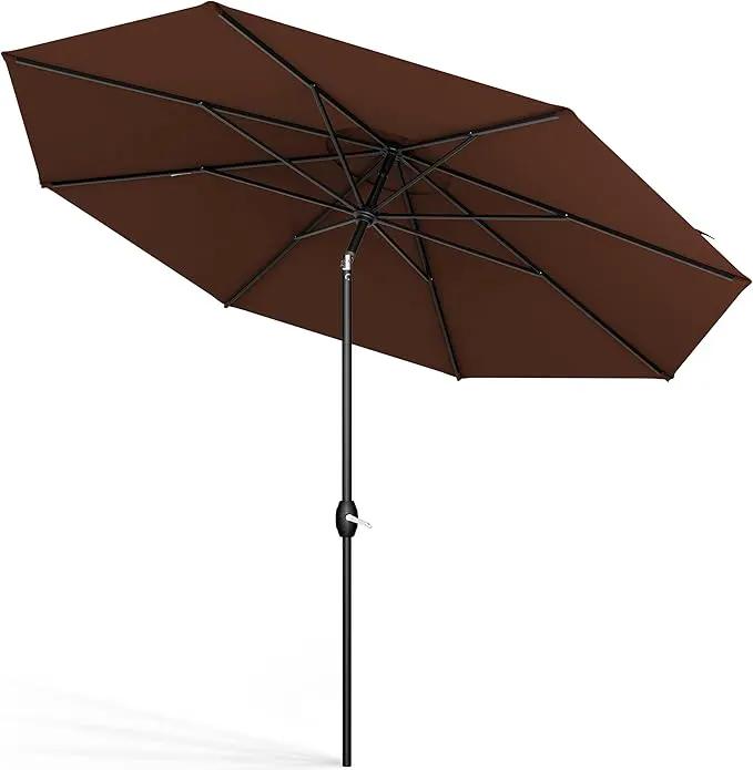 Midtown Umbrellas Sunbrella Umbrella 8 Feet Outdoor Umbrella With Sunbrella Bay Brown Acrylic Fabric - Auto-Tilt Aluminum Frame Patio Umbrella For Backyard, Deck, Garden, Pool - Black Pole by GreenHaven Gardens