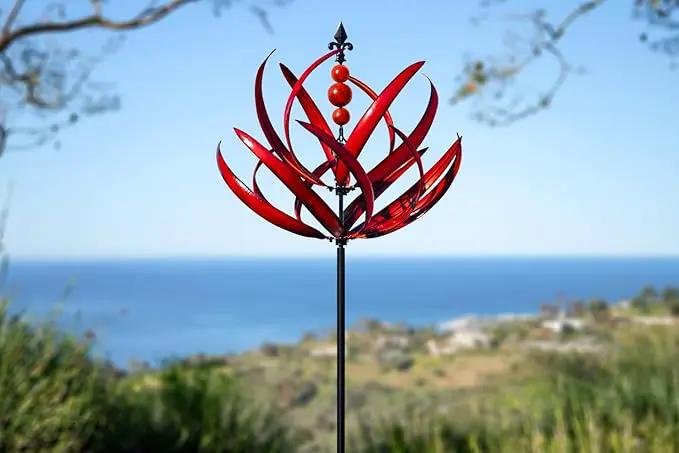 LimeHill Wind Spinner for Garden and Yard - Large Metal Kinetic Wind Sculptures for Outdoor Decor (91 Inches, Burgundy Lotus) by GreenHaven Gardens