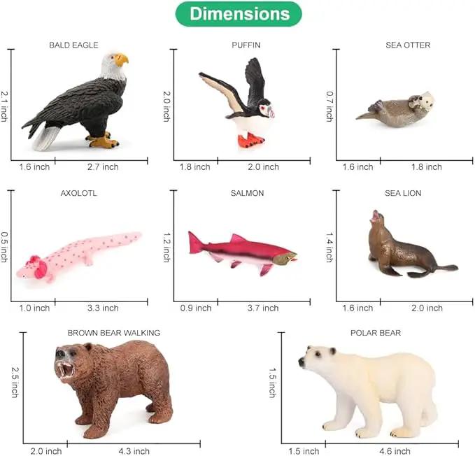 Volnau Safari Animal Figurines Toys 12PCS North America Figures Zoo Pack for Toddlers Kids Christmas Decoration Gift Preschool Educational Bald Eagle Bear Salmon Salamander Jungle Forest Cake Topper by GreenHaven Gardens