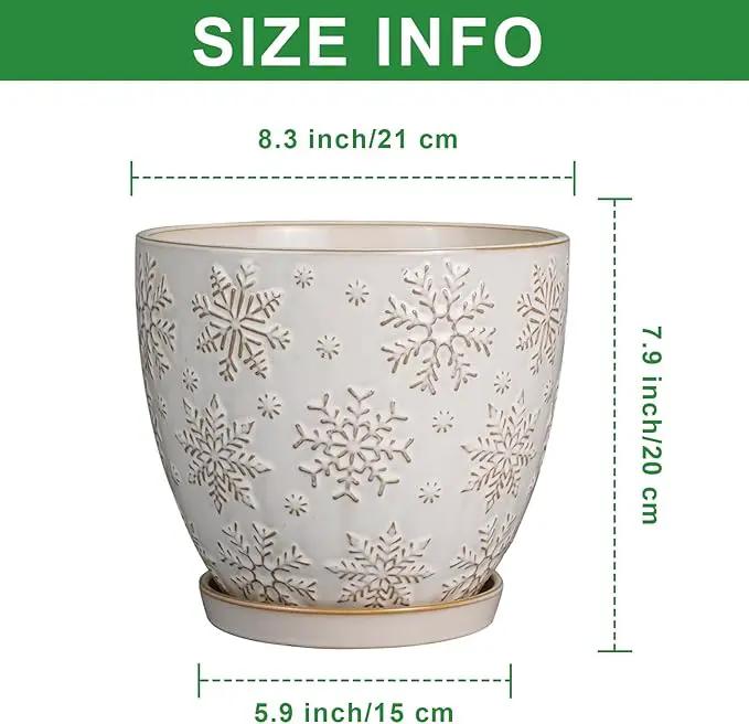Ceramic Planter 8 Inch Plant Pot with Drainage Hole and Saucer Ceramic Pots for Indoor Plants Outdoor Large Flower Pot for Home Decor White by GreenHaven Gardens