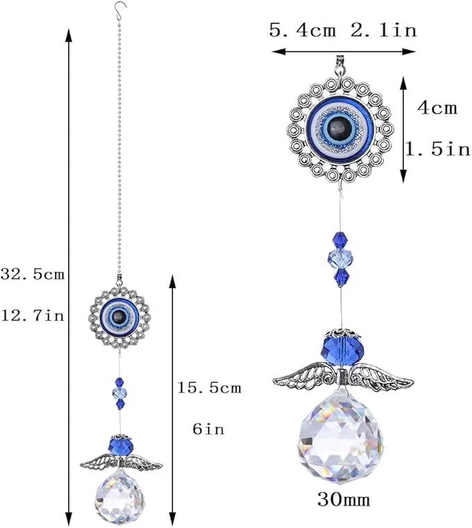 Handmade Crystal Angel Suncatcher Hanging Turkish Blue Evil Eye Protection Pendant and Good Luck Charm Gift by GreenHaven Gardens