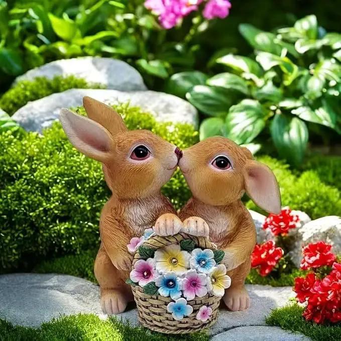 Solar Rabbit Garden Statues Easter Decorations Yard Animals Statue Home Garden Resin Rabbit Figurine Bunny Statue,Gifts for Mom Grandma Women Outside Lawn Ornaments Porch Patio Balcony Yard Home by GreenHaven Gardens