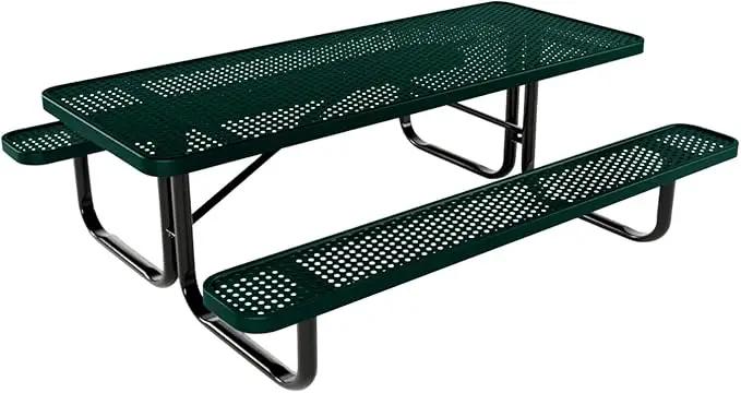 Coated Outdoor Furniture Heavy-Duty Portable Outdoor Kids Table, Punched Steel Kids Picnic Table, Commercial-Grade Picnic Table, Made in America (6ft Rectangular, Childrens, Textured Dark Green) by GreenHaven Gardens