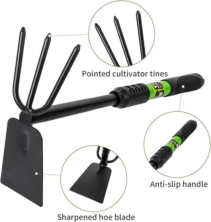 Hoe Garden Tool Set, 3 Piece Handheld Gardening Tools includs Garden Hoe and Cultivator Combo, Mini Hand Rake and Garden Trowel Outdoor Heavy Duty Garden Tools for Weeding or Digging by GreenHaven Gardens