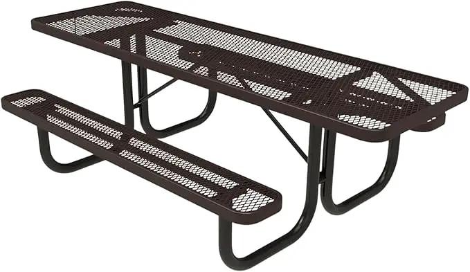 Coated Outdoor Furniture Heavy-Duty Portable ADA-Compliant Outdoor Picnic Table, Expanded Metal Patio Dining Furniture Made in America (8ft Rectangular, Both-Side Handicap, Brown) by GreenHaven Gardens