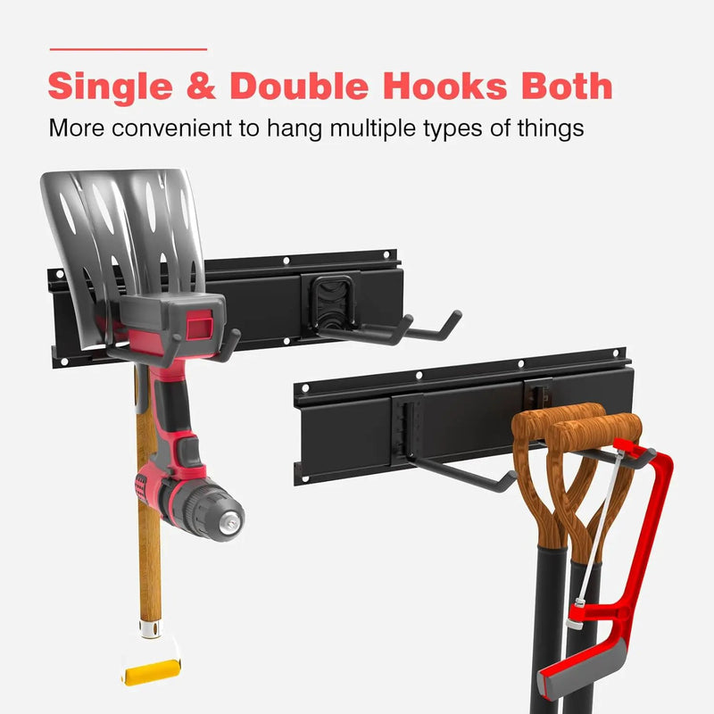Wall-Mounted Garage Tool Organizer: 64 Inch Heavy-Duty Garden Rack & Wall Storage System - 4 Rails 10 Non-Slip Hooks for Folding Chairs, Ladders & DIY Tools by GreenHaven Gardens