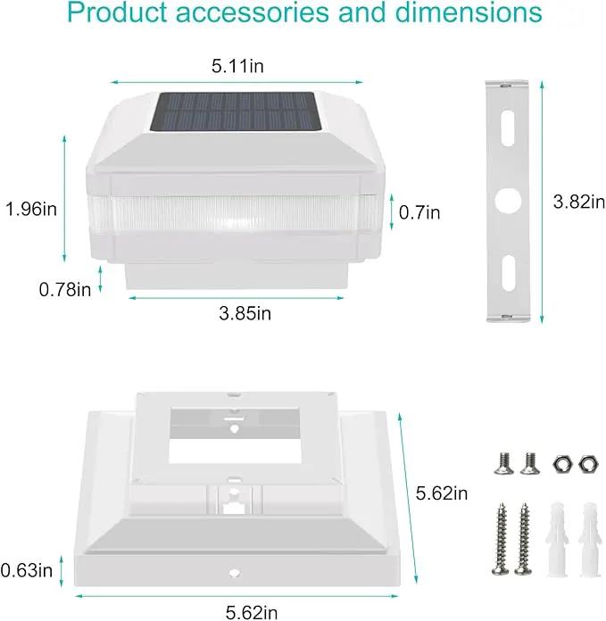 Sumaote Solar Post Cap Light, 52 LED 160LM 6x6 Solar Post Lights, IP65 Waterproof Outdoor for 4x4 5x5 6x6 Wooden Posts, 6000K White SMD Lighting for Deck Fence Garden Porch, White Shell, 4 Pack by GreenHaven Gardens