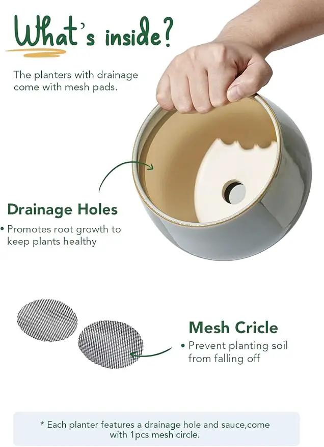 LE TAUCI Plant Pots for Indoor Plants, 4.1+5.1+6.5 inch, Set of 3, Ceramic Planters with Drainage Hole and Saucer, Indoor Flower Pot with Hole Mesh Pad, Gifts for Mom, Reactive Glaze Blue Gray by GreenHaven Gardens