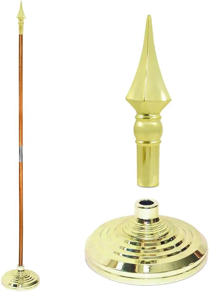 Super Tough Indoor Flag Pole kit 9ft - Plastic Spear - Gold Texture Base - Aluminum Flagpole with Brass Finish - Heavy Duty Inside House Flagstaff - Interior Shaft and Stand - No Ensign Included by GreenHaven Gardens