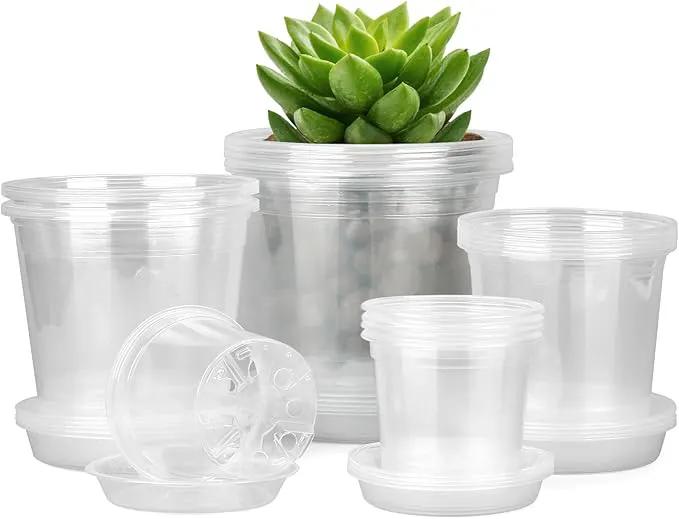 4/5/6/7 Inch Clear Nursery Pots for Plants with Sacuers 20 Pack, Plastic Flower Pots with Drainage Holes, Variety Pack Seedlings Garden Pot for Indoor Outdoor (4+5+6+7 inch) by GreenHaven Gardens