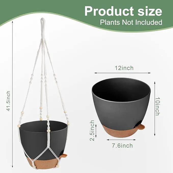 41.5 Inch Macrame Plant Hanger Indoor Outdoor with 12 Inch Flower Pot, Hanging Planter for Plants Holder with Wood Beads for Boho Home Decor (Ivory+Black) by GreenHaven Gardens