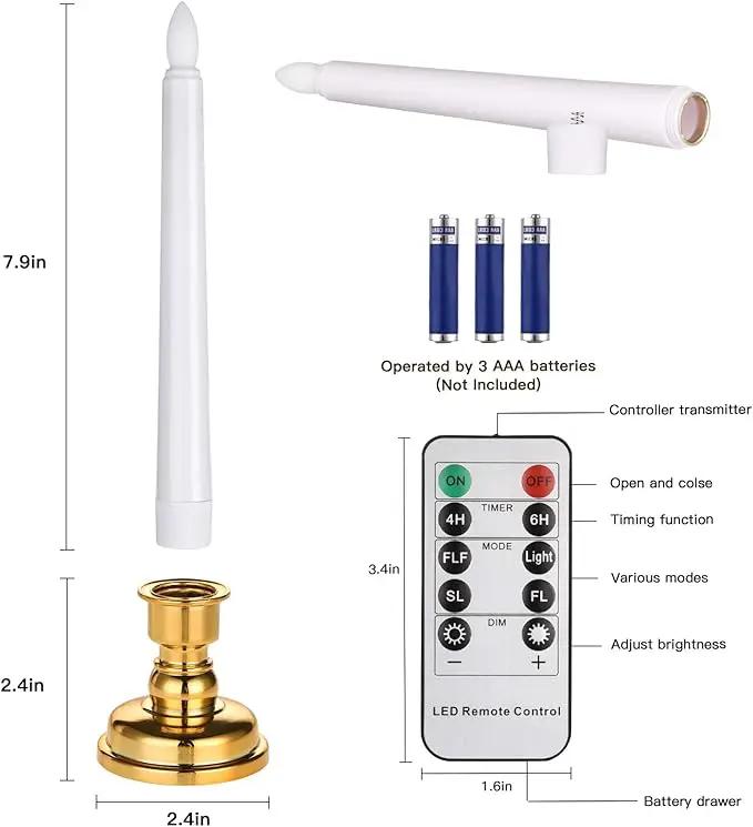 JOSU LED Window Candles, Christmas Flameless Window Candle Lights with Timer Battery Operated, 4 3D Wick Light Candle+4 Removable Gold Candleholders+Remote, for Decor &Festival Celebration by GreenHaven Gardens