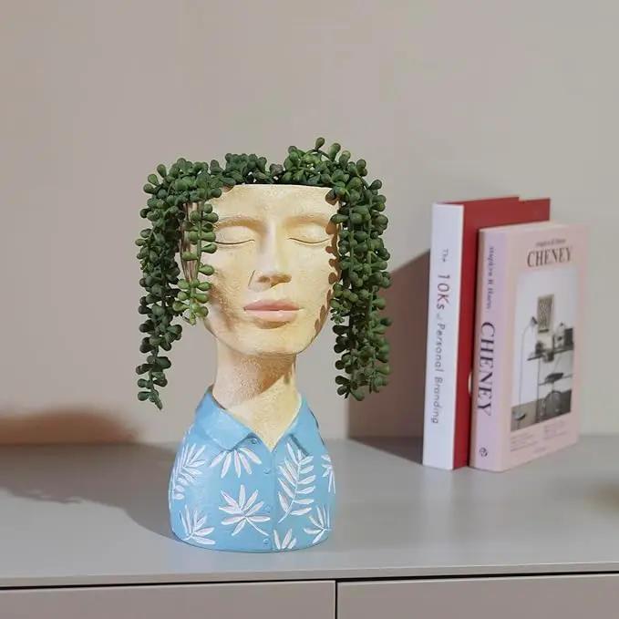 DiliComing Face Planter Pot Head Planter - Unique Planters Resin Male Bust Outdoor Planter Blue Head Planters for Indoor Plants Flower Pot Planter with Face Cute Plant Pots 5 x 6 x 10.5 Inch by GreenHaven Gardens